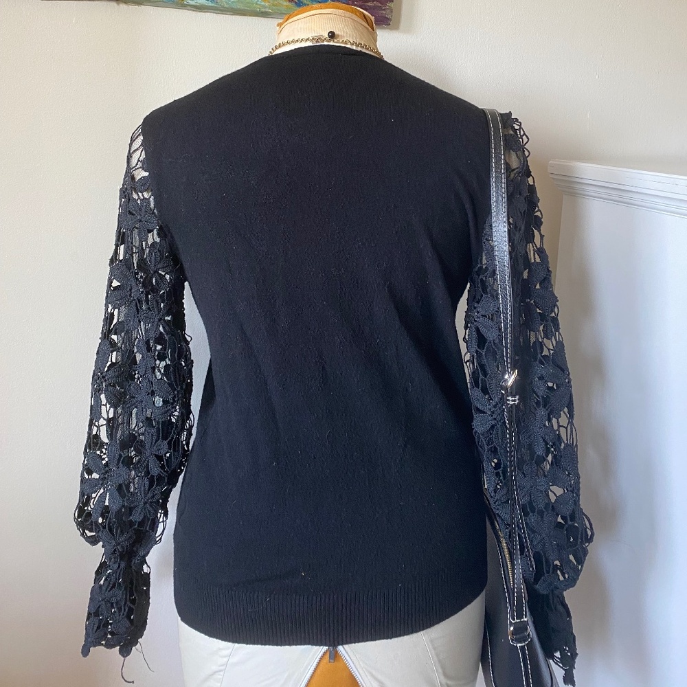 Gioni Milano Knit Crew Neck Sheer Lace Long Sleeve Pullover Sweater - Picture 5 of 6